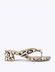 Leopard Print Block Heel Sandals Beige Mix female