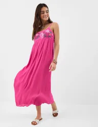 Pure Cotton Cutwork Tie Back Maxi Beach Dress Pink female