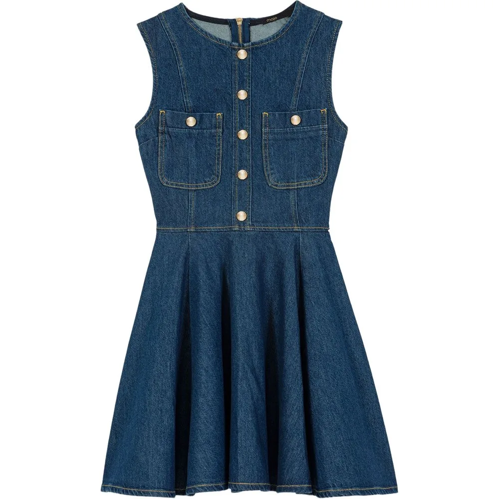 Vestido corto vaquero con corte princesa acampanado - Maje - FashionsVida