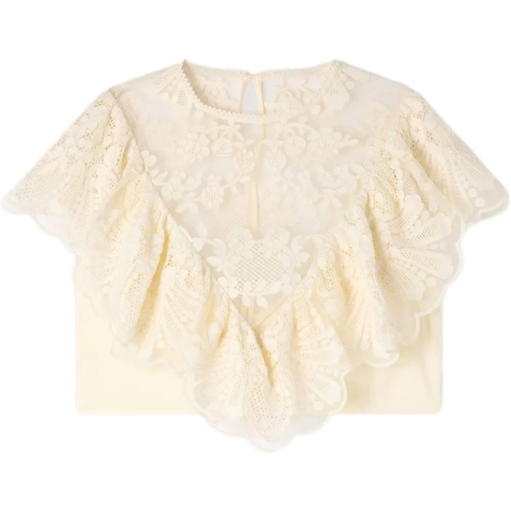 Top corto de mujer de guipur floral - sandro - FashionsVida
