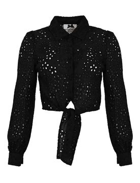 Camicia Crop In Sangallo Con Nodo Caviale