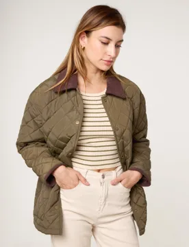 Diamond Quilted Oversized Coat - XL / KHAKI - female - Blue Vanilla - FashionsVida