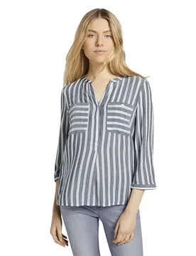 Chemise à Manches 3/4 Offwhite Navy Vertical Stripe 38 - Tom tailor - FashionsVida