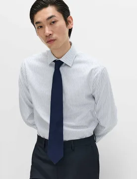 Slim Fit Pure Cotton Striped Luxury Shirt White/Med Blue male - M&S SARTORIAL - FashionsVida