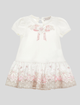 Vestito floreale con fiocco bambina bianco-rosa
