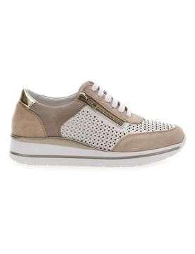 Sneakers Beige Bianco in pelle con lacci e zip 21668FAST 38