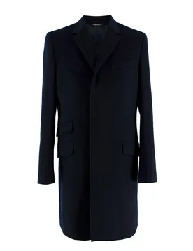 Navy Single Breasted Wool Coat - Dolce & Gabbana - FashionsVida