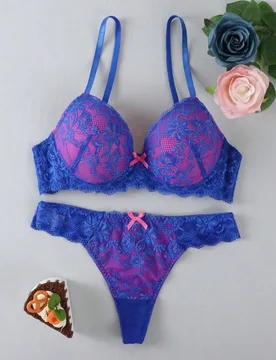 Conjunto de Sujetador Sexy Push-Up de Encaje, Anti-Caída - Shein - FashionsVida