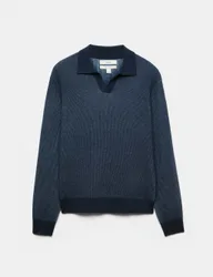 Air Yarn Plaited Open Neck Jumper Blue Mix male