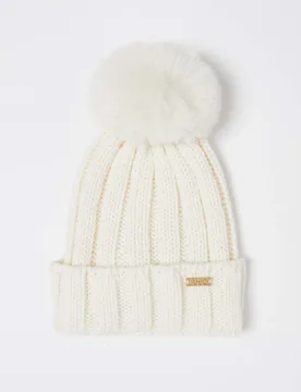 Berretto Liu Jo bianco a coste con pompon in pelliccia - Liujo - FashionsVida