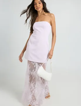 Womens Premium Structured Lace Maxi Dress - Lilac - Size 12 Uk - Boohoo - FashionsVida