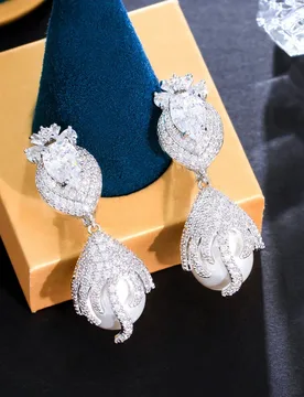 CWWZircons Shiny Cubic Zircon Dangling Drop Luxury Long Pearl Charm Earrings for Women Wedding Brides Jewelry Accessories CZ521 - Aliexpress - FashionsVida