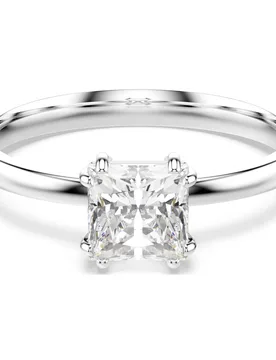 Anello Attract, Taglio squadrato, Bianco, Placcato rodio 55 - Swarovski - FashionsVida
