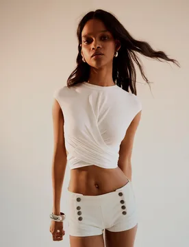 Short Mini Boutonné 36 Blanc Cassé - Bershka - FashionsVida