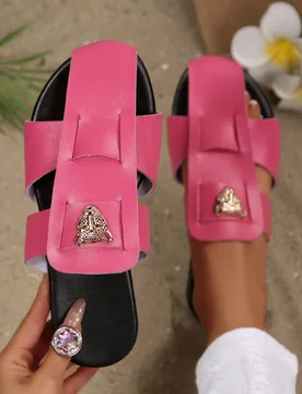 Sandalias planas de mujer con tira única y decoración de diadema con estampado de leopardo rosa, estilo bohemio, de punta abierta, casuales y elegan - Shein - FashionsVida