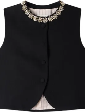Chaleco corto de mujer con cuello joya 100% lana - sandro - FashionsVida