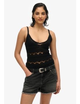 Para mujer. W6012031A Top de crochet (XS), Casual, Algodón, Sin mangas / Tirantes