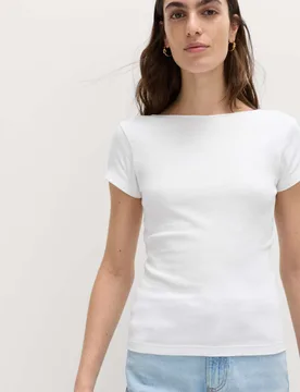 Pure Cotton Short Sleeve Scoop Back T-Shirt Soft White female - M&S - FashionsVida