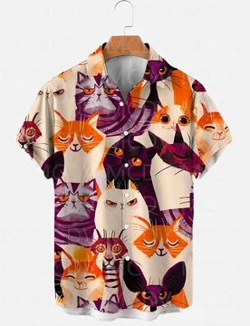Men's For Women's Halloween Cute Cat Men Short Sleeve Casual 3D Printed Hawaiian Shirt - Aliexpress - FashionsVida