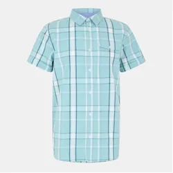 Mens Collared Neck Short Sleeve Regular Fit Shirt In Teal Check - Blue - Size X-Large