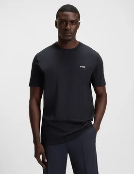 Camiseta regular fit de algodón elástico con logo en contraste - Boss - FashionsVida