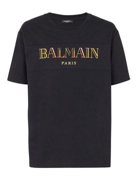 T-shirt nera in cotone con logo stampato