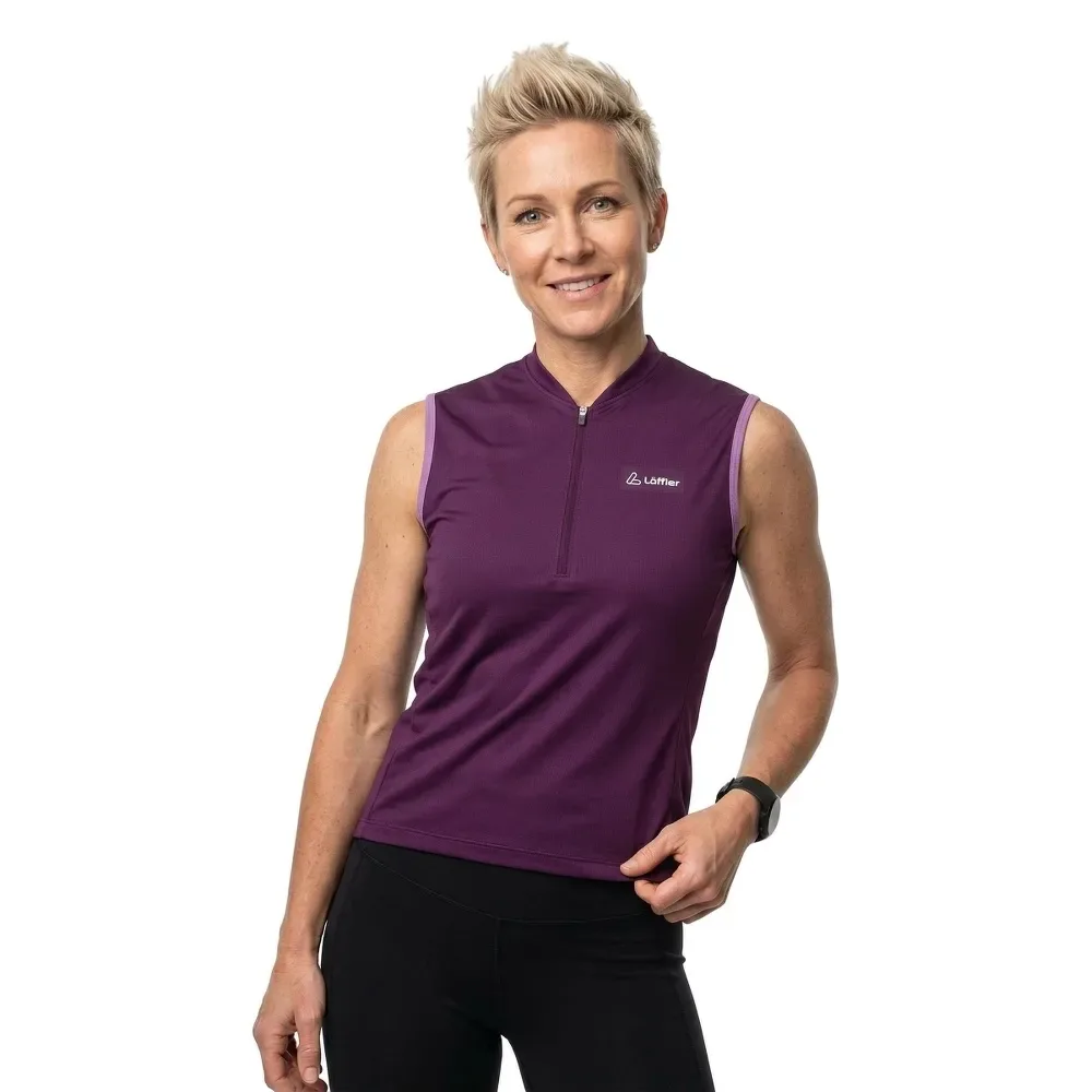 Maglia Senza Maniche Half Zip Plain Bordeaux - Loeffler - FashionsVida
