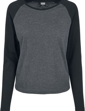 Langarmshirt - Ladies Contrast Raglan Longsleeve - XS bis 4XL - für Damen - Größe 3XL - charcoal/schwarz - Frauen - female