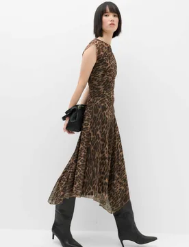 Animal Print Mesh Draped Midi Waisted Dress Brown Mix female - M&S - FashionsVida
