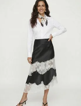 Elenor Lace Insert Midi Skirt In Black And Ecru - 8 - Lily and Lionel London Limited - FashionsVida