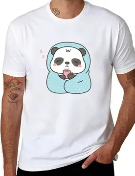 Cute Sleepy Little Panda With Coffee and Blanket T-Shirt t shirts for man cotton funny t shirts for man pack white T-Shirt - Aliexpress - FashionsVida