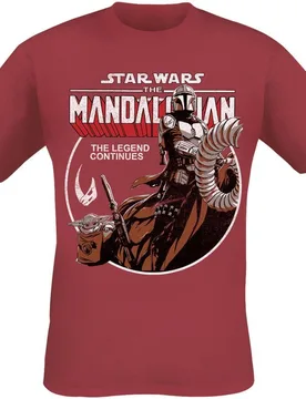 Disney T-Shirt - The Mandalorian - Circle - M bis XXL - für Männer - Größe L - rot - Lizenzierter Fanartikel - Männer - male - Star Wars - FashionsVida