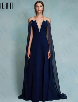 JEHETH Off Shoulder Evening Dresses Customized V Neck Chiffon A Line Party Dress Woman with Cape Sleeves Vestidos De Noche 2026 - Aliexpress - FashionsVida