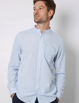 Light Blue Textured Grandad Long Sleeve Shirt - Light Blue - Size: 3XL - Debenhams - FashionsVida