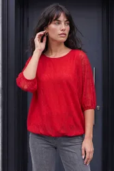 Women's Mesh Bubble Hem Stretch Top in Red Size: 20 - Red - Size: 20