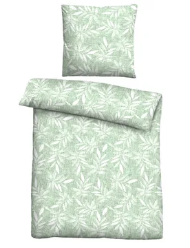 Feinbiber Bettwäsche Blätter mint, 1x 155x220 cm + 1x 80x80 cm - Castell - FashionsVida