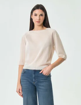 Maglia bianca Monochrome in viscosa con maniche raglan e maniche tre quarti - Marella - FashionsVida