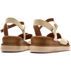Sandalias de cuña de mujer en piel con pala cruzada