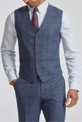 Mens Sleeveless V-Neck Plain Slim Fit Suit Waistcoat In Blue - Size 36 (Chest)
