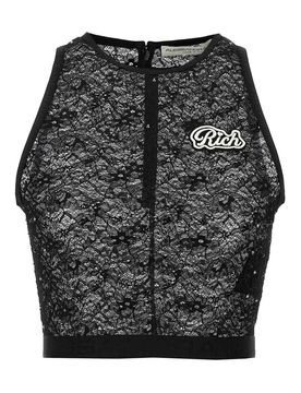 Top in pizzo con strass