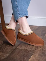 Women's ' Sheepskin Embroidered Clog Slippers in Tan Size: 7 - Tan - Size: 7