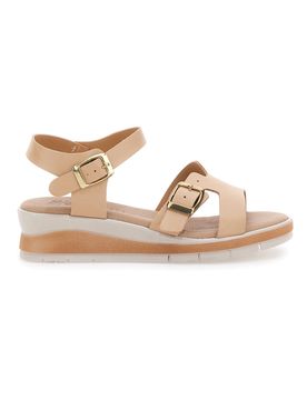 Sandali beige con doppia fibbia e sottopiede in vera pelle 404 36