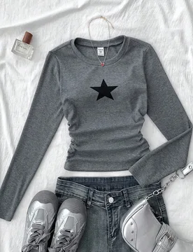 Camiseta de tirantes plisada con estampado de estrellas de unicolor para adolescentes, adecuada para uso casual en invierno - Shein - FashionsVida