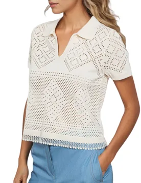 Polo Donna Melina in Maglia Crochet Beige Elegante 15203070/443 - GOA GOA - FashionsVida