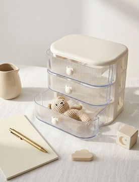 Organizer da scrivania con cassetti trasparenti - panna