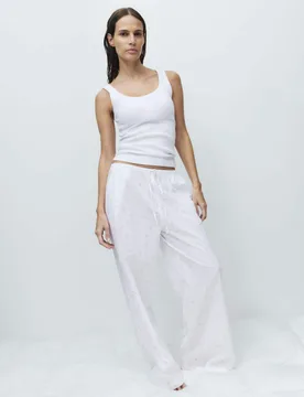 Pure Cotton Floral Check Pyjama Bottoms White Mix female - M&S - FashionsVida