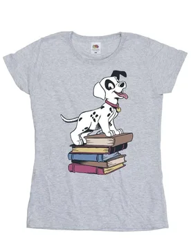 Women's 101 Dalmatians Books Cotton T-Shirt in Grey Size: 2XL - Grey - Size: 2XL - Disney - FashionsVida