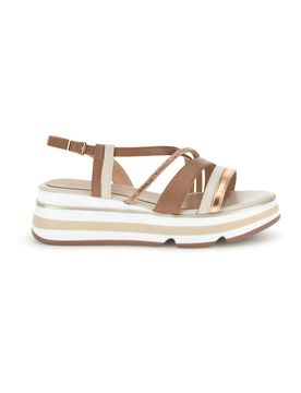 Sandali beige con fasce incrociate e zeppa Burani 52192C1579 39