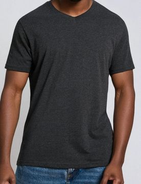 T-shirt basic con scollo a V - grigio scuro