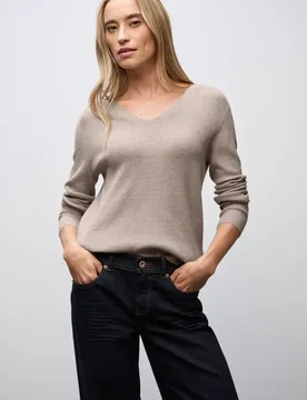 Basic V-Neck Pullover female Beige - Street One - FashionsVida